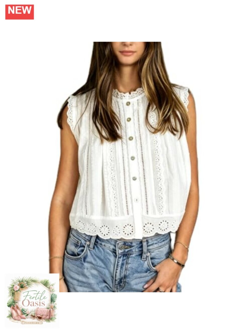 Y2K Sleeveless Eyelet Embroidery Crop Blouse